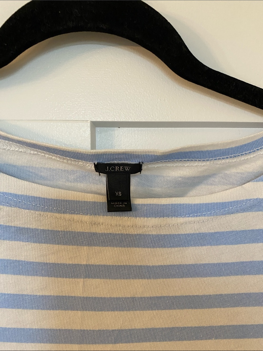 J. Crew Women's Light Blue and White Striped Boatneck Long Sleeve Top - Picture 2 of 6